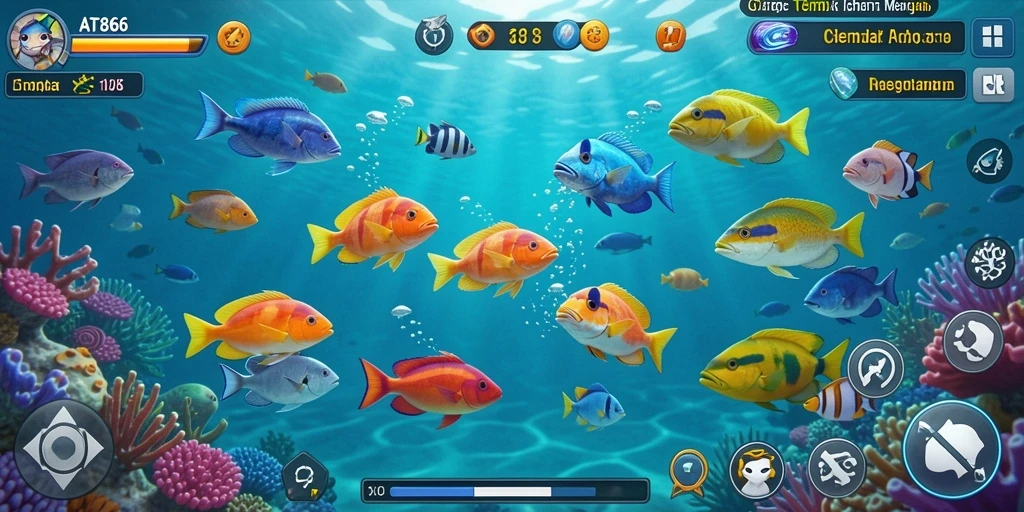 Tampilan gameplay AT866 menembak ikan dengan grafis menawan.