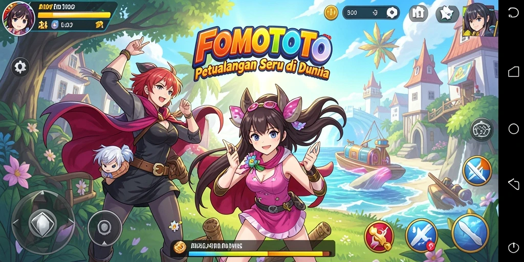 Tangkapan layar utama FOMOTOTO menunjukkan aksi seru dalam permainan Anime.