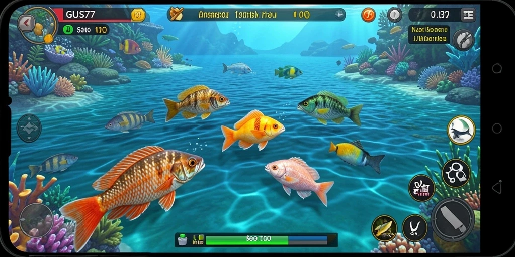 Screenshot gameplay GUS77 dengan aksi menembak ikan yang seru.