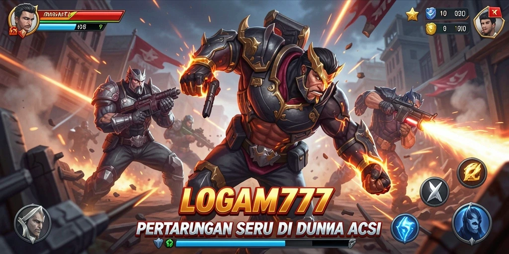 Tampilan gameplay mendebarkan dari LOGAM777 saat pertarungan berlangsung.