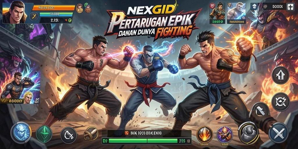 Tampilan gameplay NEXGID dengan aksi pertarungan yang mengesankan.