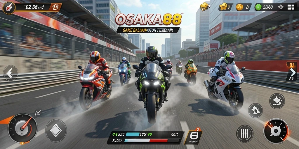 Gameplay seru OSAKA88 dengan balapan motor yang menegangkan.