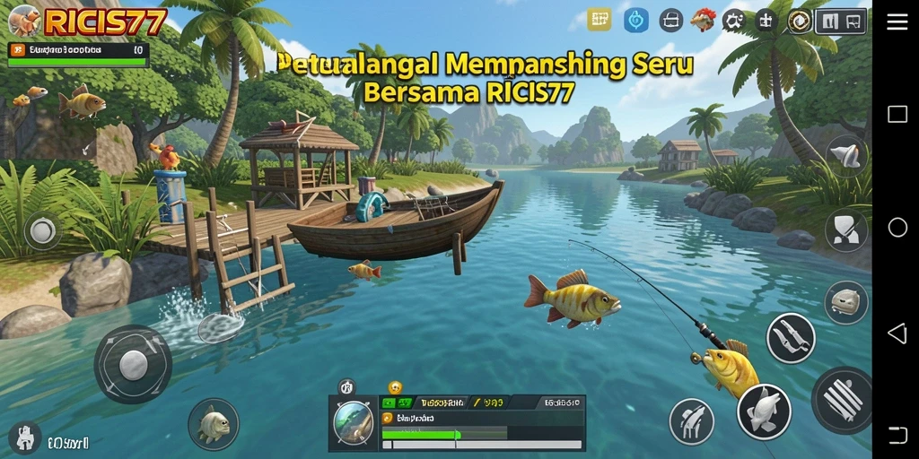 Screenshot menunjukkan aksi seru memancing di RICIS77.