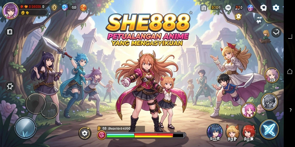 Screenshot gameplay SHE888 menampilkan karakter Anime dalam aksi seru.