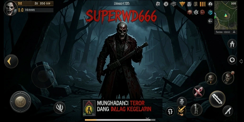 Screenshot dari gameplay SUPERWD666, menampilkan suasana Horror yang menakutkan.